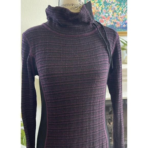 Prana Kelland Wool Blend Plum Burgundy Stripe Sweater Knit Long Sleeves Medium - Picture 2 of 12